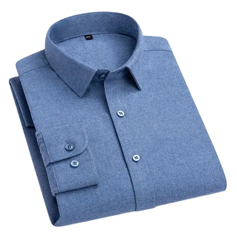 100% medvilnė Vienspalviai vyriški minkšti flaneliniai marškiniai Vyriški marškiniai ilgomis rankovėmis Laisvalaikio verslas Vyriški marškiniai flanelinėmis ilgomis rankovėmis Didelis ir aukštas Nuotrauka 0