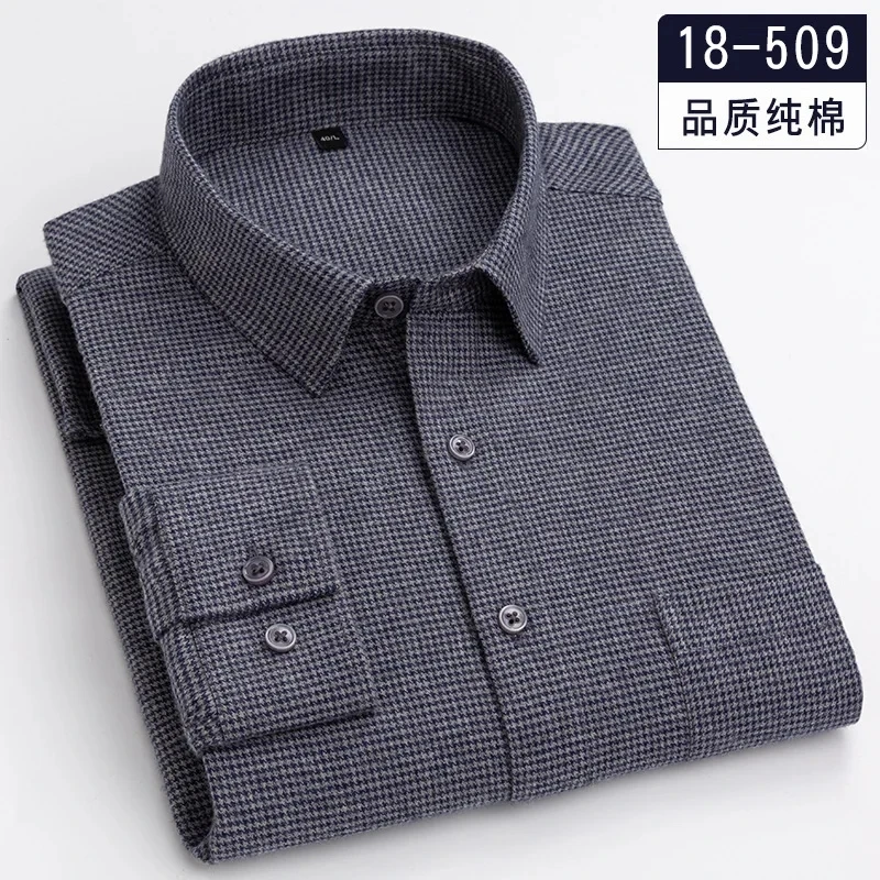 100% medvilnė Vienspalviai vyriški minkšti flaneliniai marškiniai Vyriški marškiniai ilgomis rankovėmis Laisvalaikio verslas Vyriški marškiniai flanelinėmis ilgomis rankovėmis Didelis ir aukštas Nuotrauka 1