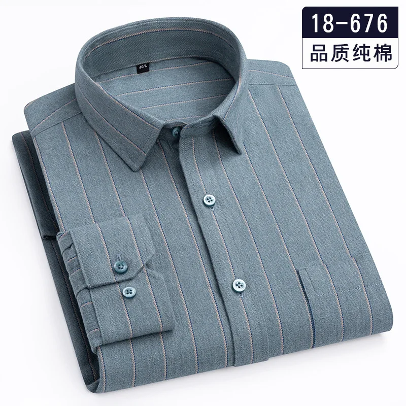 100% medvilnė Vienspalviai vyriški minkšti flaneliniai marškiniai Vyriški marškiniai ilgomis rankovėmis Laisvalaikio verslas Vyriški marškiniai flanelinėmis ilgomis rankovėmis Didelis ir aukštas Nuotrauka 4