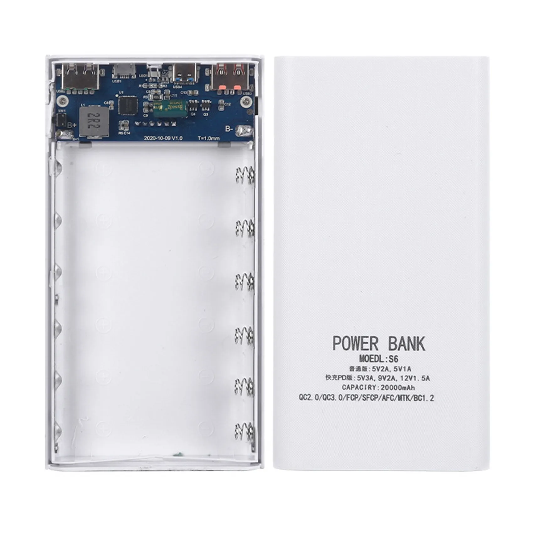 18650 Battery Power Bank Box 22.5W greito įkrovimo LCD ekranas 20000MAh maitinimo plokštė, skirta 6X18650 akumuliatoriui 