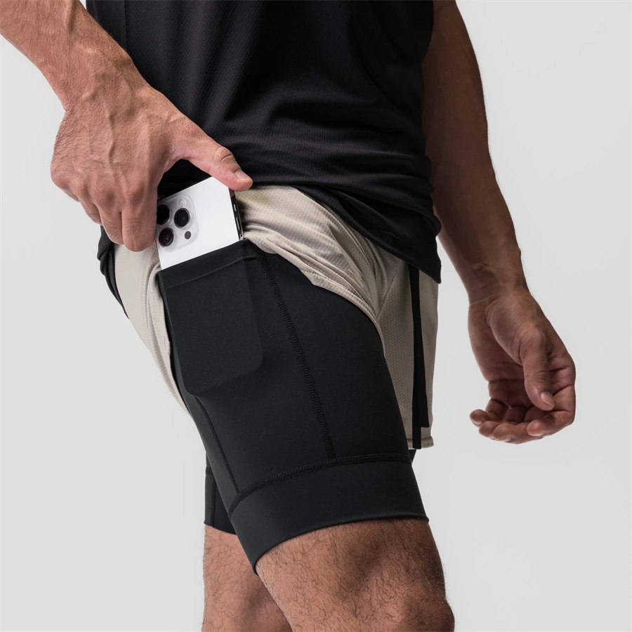 2 In 1 Men Running Shorts 2023 Gym Shorts Sport Man 2 In 1 Double-Deck Quick Dry Fitness Pants Bėgiojimo kelnės Sportinės sportinės kelnės Nuotrauka 3