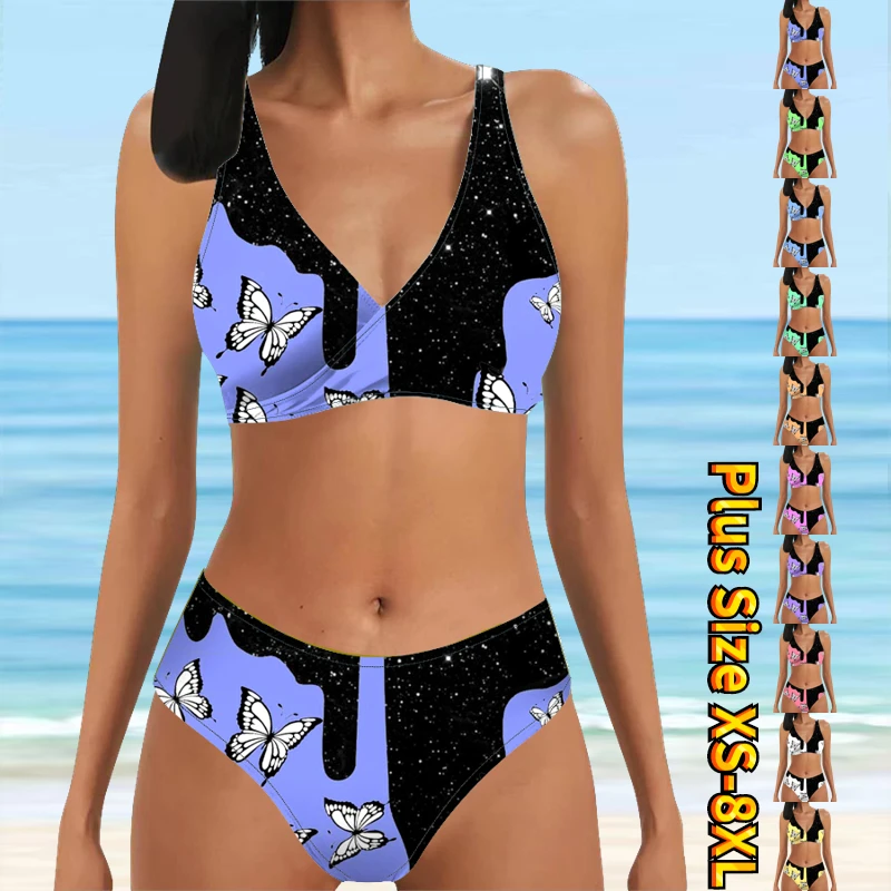 2023 Aukštas juosmuo Naujos moterys Retro maudymosi kostiumėlis Moteriškas naujo dizaino spausdinimas Bikinio maudymosi kostiumėliai Vasaros dviejų dalių vonios kostiumas Nuotrauka 0