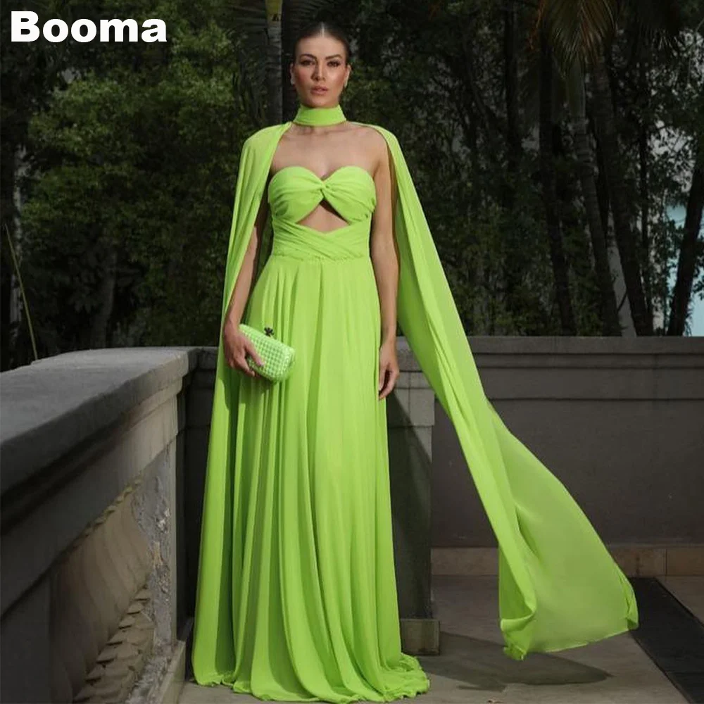 Booma A-Line šifono ilgos vakarinės suknelės Mielosios Cape Pleat Prom suknelės Moteriškos oficialios progos suknelė Celebraty vakarėlio suknelė Nuotrauka 0