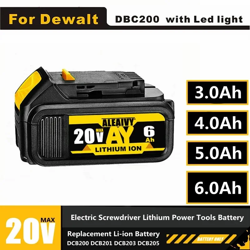 DCB200 6.0Ah pakaitinė ličio baterija DeWalt 18V 20V DCB205 DCB206 DCB203 DCB200 5.0Ah 6.0Ah elektrinio įrankio ličio jonų baterijos Nuotrauka 0
