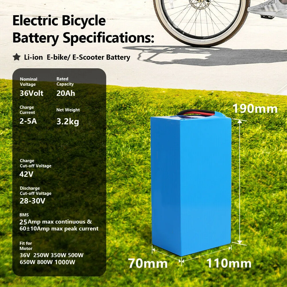 E-dviratis 36V baterija 20Ah 10S6P 1000W 18650 ličio baterijų paketas didelės galios 42V 20000mAh elektrinis dviratis motociklas su įkrovikliu Nuotrauka 3