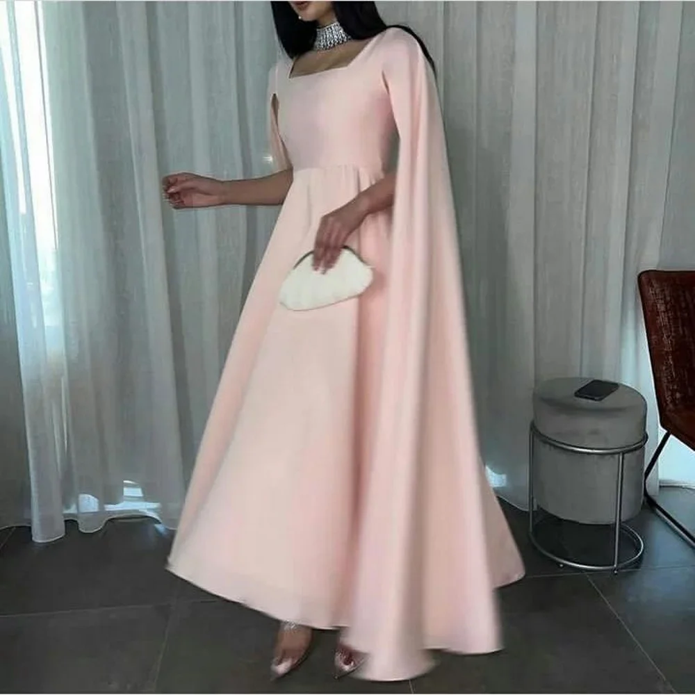 Elegantiškas rožinis šifono kvadratinės apykaklės chalatas De Soirée vakarinė suknelė Oficiali vakarėlio suknelė Paprastos A-Line Prom suknelės Pagal užsakymą pagamintos 2023 Nuotrauka 2