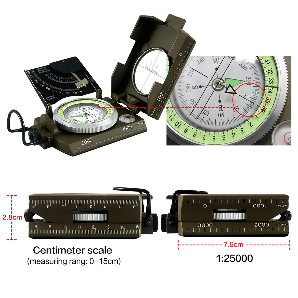 Geologijos kompasas profesionalios karinės armijos stebėjimui Šviečiantis kompasas lauko žygiams Kempingas Lauko kompasas Nuotrauka 2