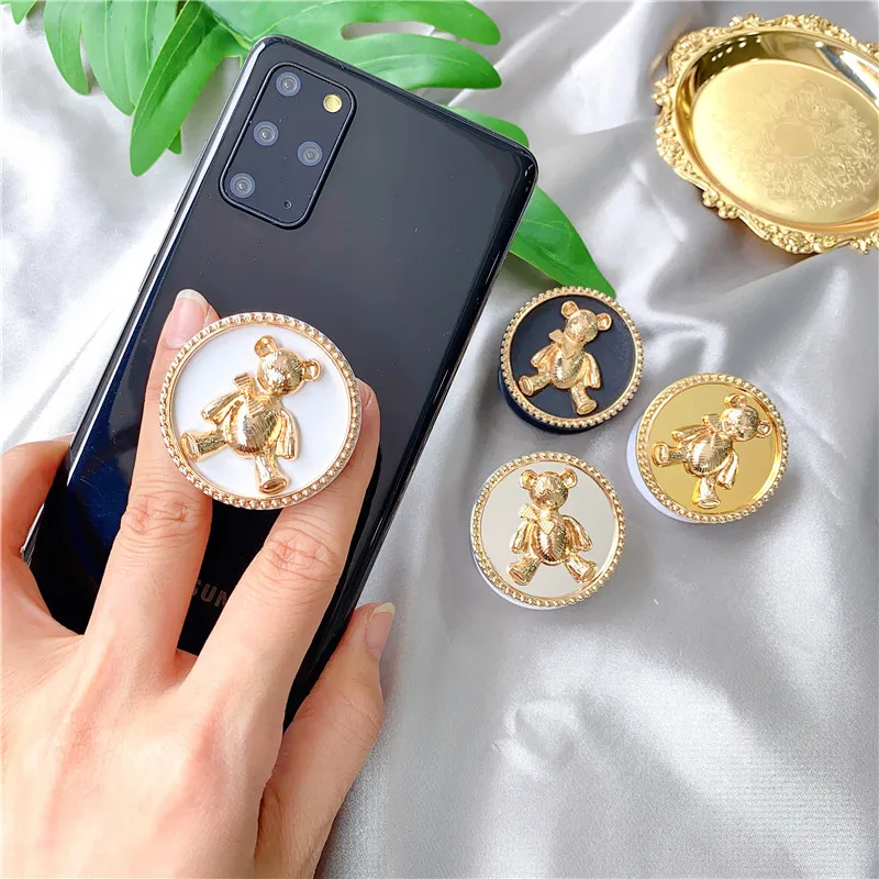 Korėjos metalinis paauksuotas lokys veidrodis Mobiliojo telefono laikiklis Rankena 