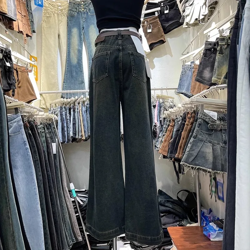 Moterys Džinsai aukštu liemeniu Šilti tiesių kojų džinsai Žieminiai nauji vintažiniai džinsai Gatvės apranga Y2k Džinsinės kelnės Nuotrauka 1
