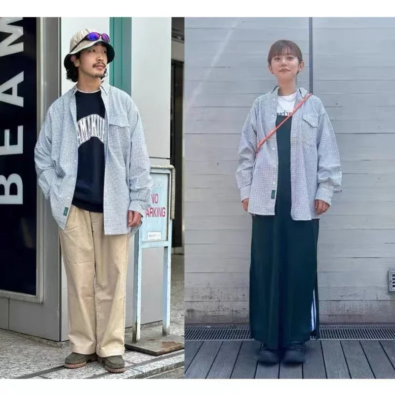 Sijos Bendro prekės ženklo vyriški marškiniai ilgomis rankovėmis Japoniški rudeniniai vintažiniai vientisi pledai Laisvalaikio laisvalaikio vienos krūtinės išoriniai paltai Nuotrauka 2