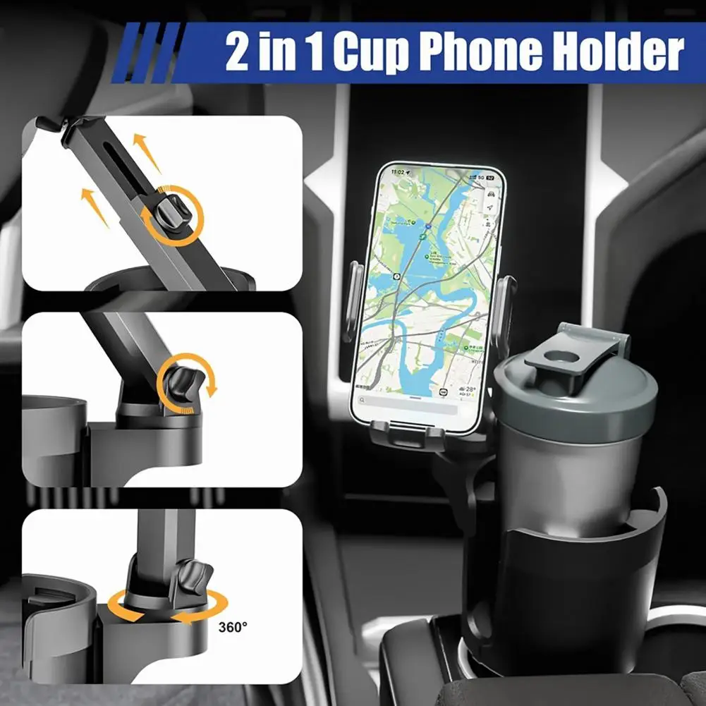 Stabilus telefono laikiklis automobilio universaliam puodelio laikikliui Telefono laikiklis su 360 laipsnių pasukimo išplečiamu pagrindu automobiliui 2-in-1 gėrimui Nuotrauka 3