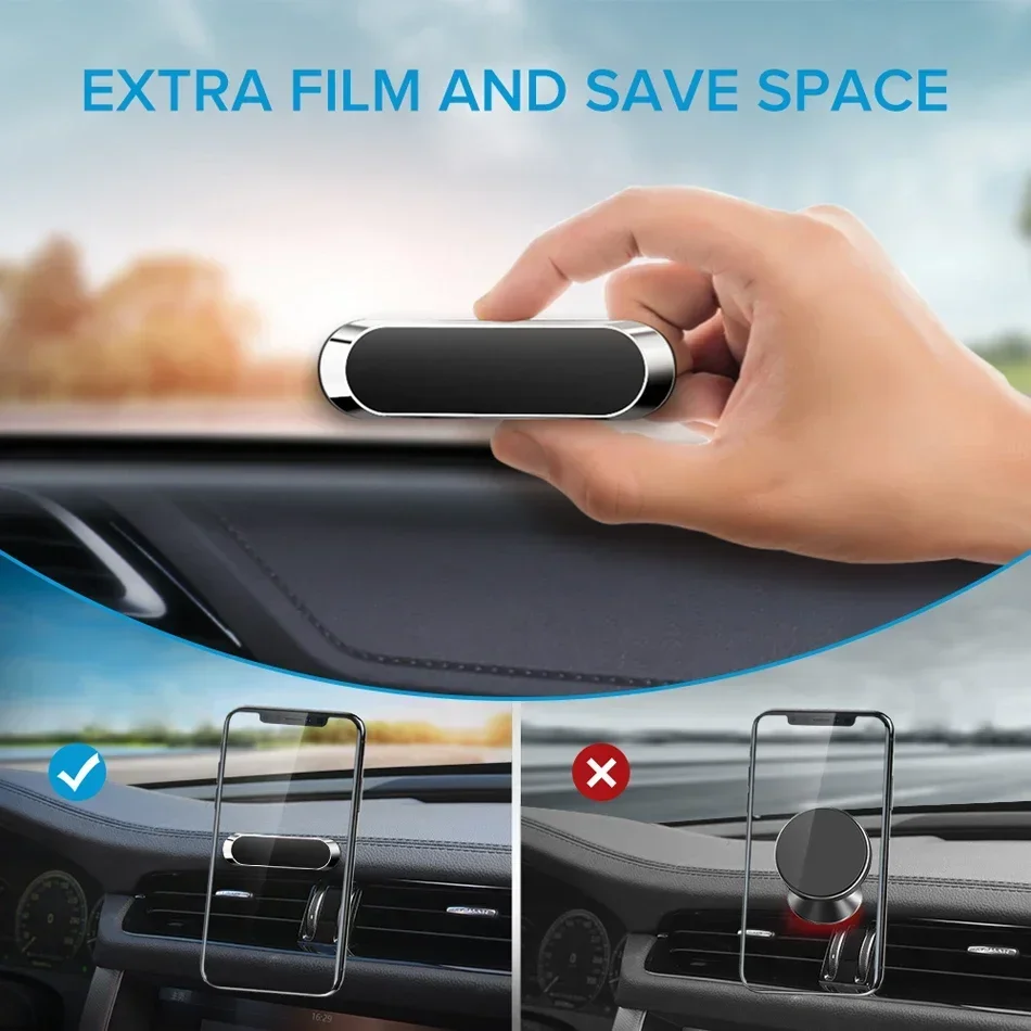 Stiprus magnetinis automobilio telefono laikiklis prietaisų skydelis Mini juostelės formos stovas iPhone Samsung Xiaomi metalinis magnetas GPS automobilinis laikiklis sienai Nuotrauka 5