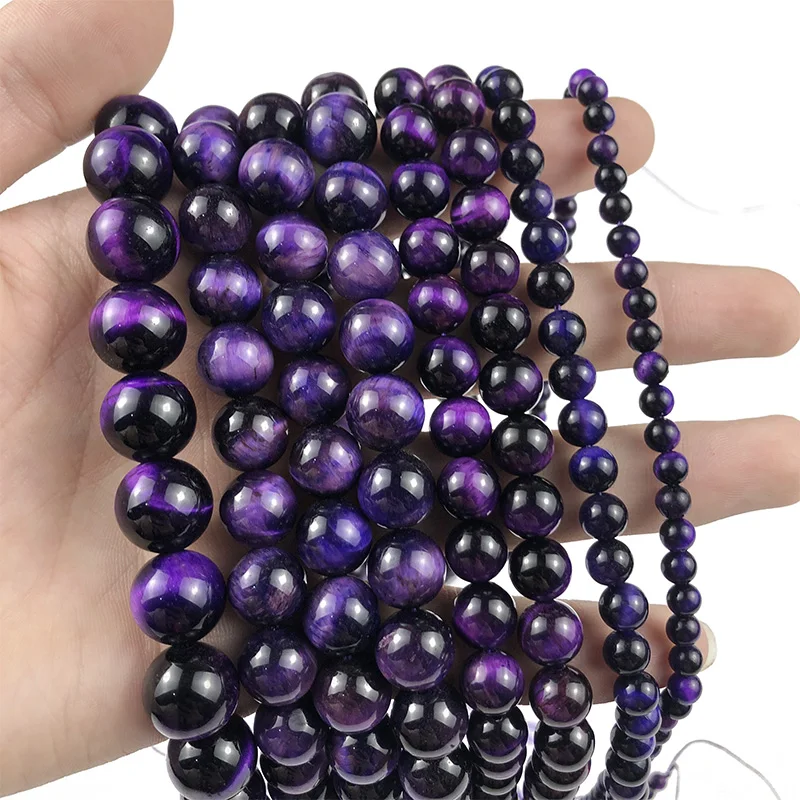 WLYeeS Natural Stone Purple Tiger Eye Round Beads 4 6 8 10 12MM Ball Loose Beads for DIY apyrankei Vėrinys papuošalų gamybai 15 Nuotrauka 5