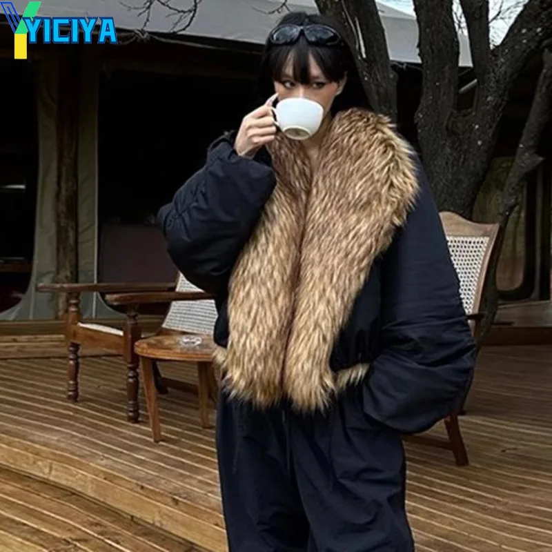 YICIYA striukė Aplinkos apsauga kailiniai moterys gotų kailis bombonešis Korėjos mados žiema Striukės nauja apranga streewear drabužiai Nuotrauka 1